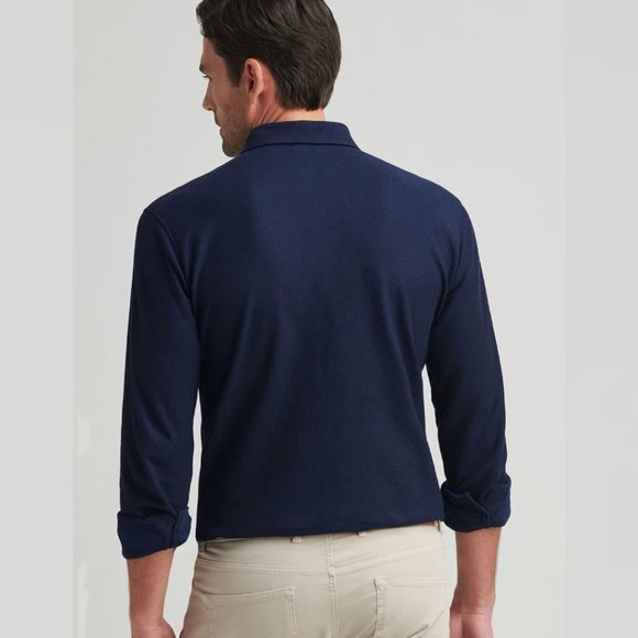 PETER MILLAR Croxley Linen Cotton Blend Long Sleeve Polo Shirt LARGE Navy Blue - Picture 3 of 5